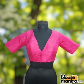 Pink Raw Silk | Front V Neck | Back Boat Neck Glass Sleeve