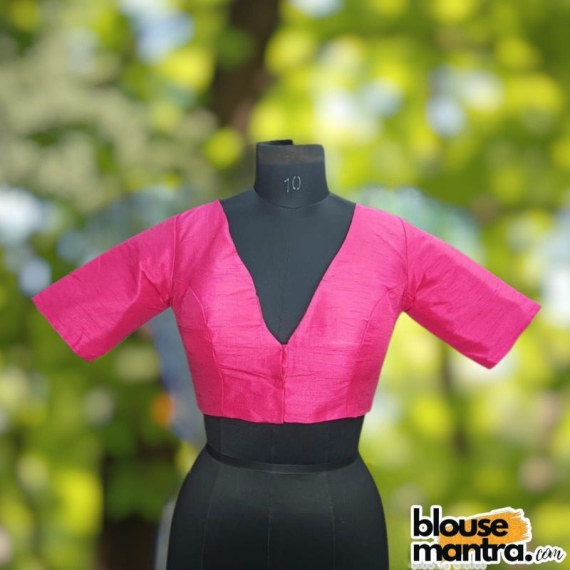 Pink Raw Silk | Front V Neck | Back Boat Neck Glass Sleeve