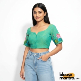  Green khadi Cotton | Lotus Paint Glass Sleeve