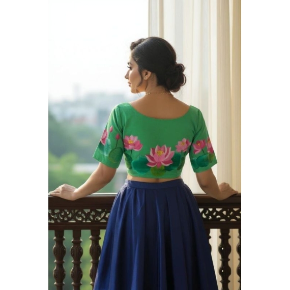  Green khadi Cotton | Lotus Paint Glass Sleeve
