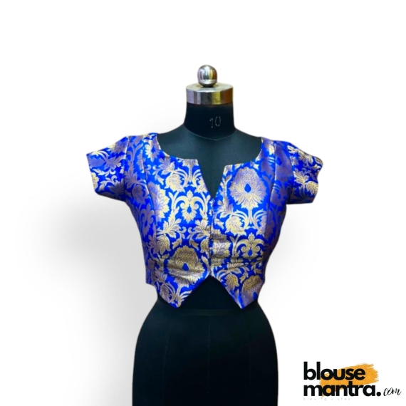 2711 Royal Blue Katan Benarasi | Small Cut on neckline & waist 