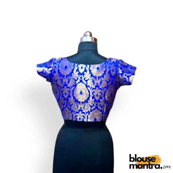 2711 Royal Blue Katan Benarasi | Small Cut on neckline & waist 