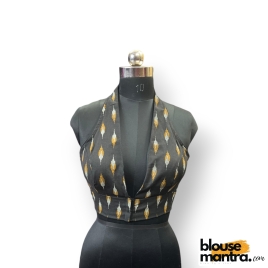 2886 Black & Yellow Ikkat Print | Front Celeb Cut | Halterneck 