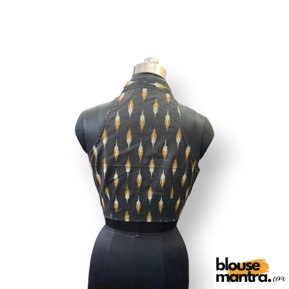 2886 Black & Yellow Ikkat Print | Front Celeb Cut | Halterneck 