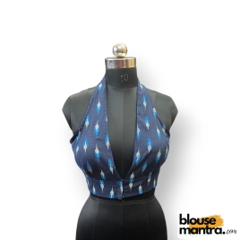 2888 Black & Blue Ikkat Print | Front Celeb Cut | Halterneck 