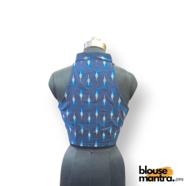 2888 Black & Blue Ikkat Print | Front Celeb Cut | Halterneck 