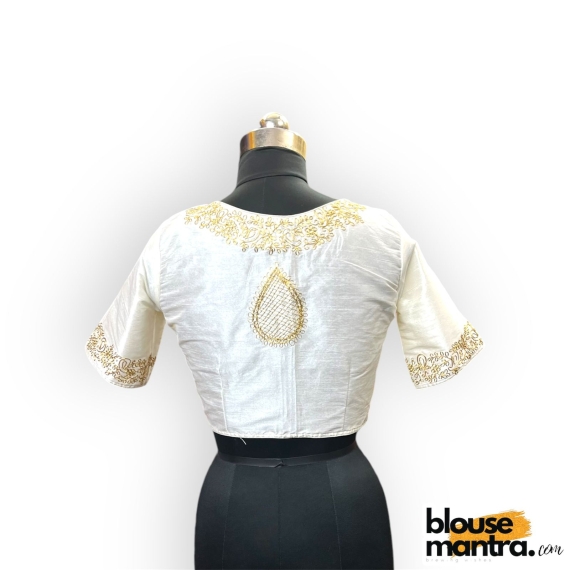 2904 White Raw Silk  |  Golden Zari Drop On Back