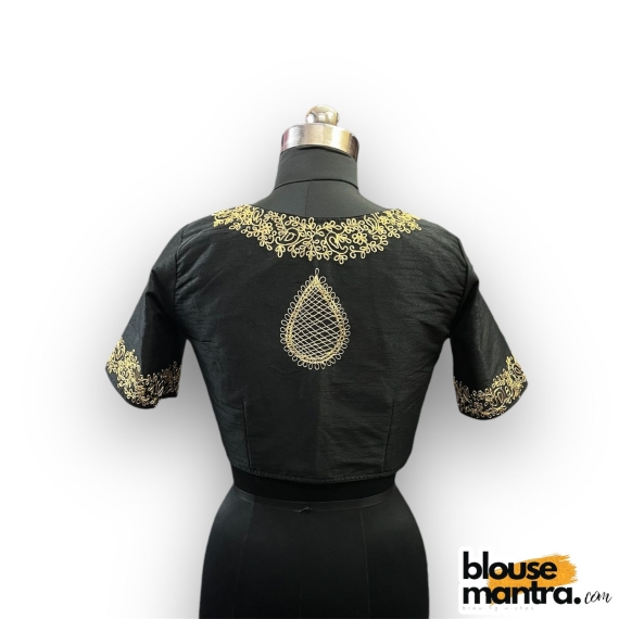 2905 Black Raw Silk  |  Golden Zari Drop On Back