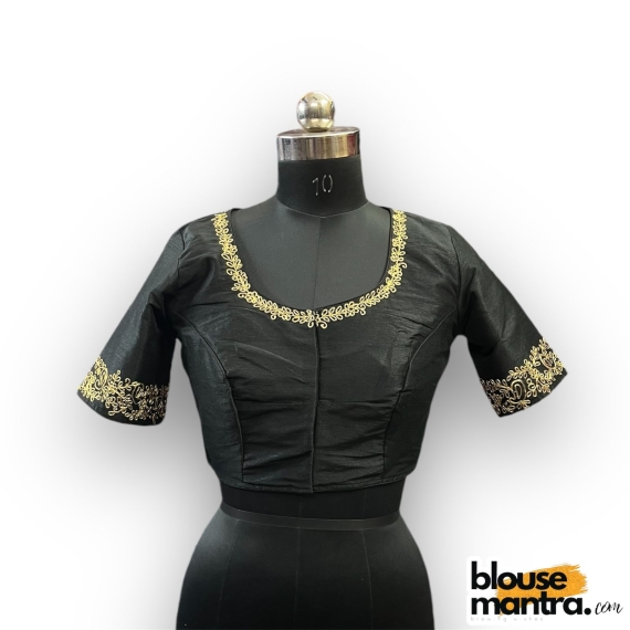 2905 Black Raw Silk  |  Golden Zari Drop On Back