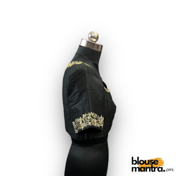 2905 Black Raw Silk  |  Golden Zari Drop On Back