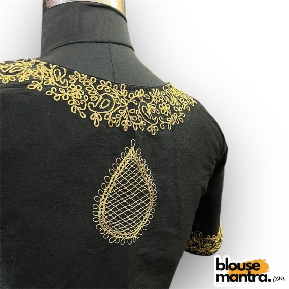 2905 Black Raw Silk  |  Golden Zari Drop On Back