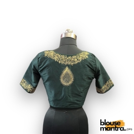 2906 Bottle Green Raw Silk  |  Golden Zari Drop On Back