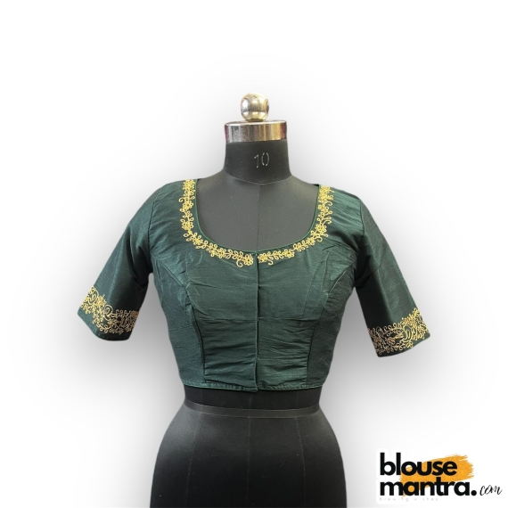 2906 Bottle Green Raw Silk  |  Golden Zari Drop On Back