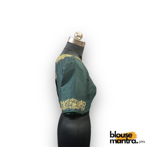 2906 Bottle Green Raw Silk  |  Golden Zari Drop On Back