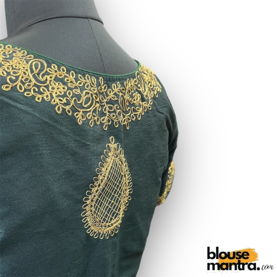 2906 Bottle Green Raw Silk  |  Golden Zari Drop On Back