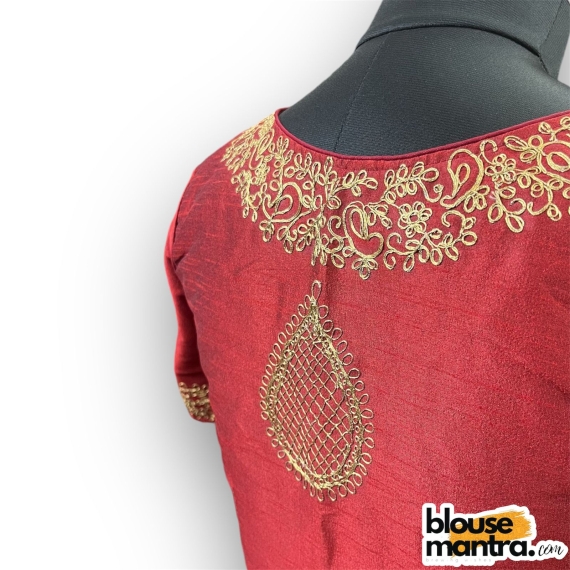 2907 Maroon Raw Silk  |  Golden Zari Drop On Back