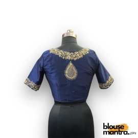 2909 Blue Raw Silk  |  Golden Zari Drop On Back