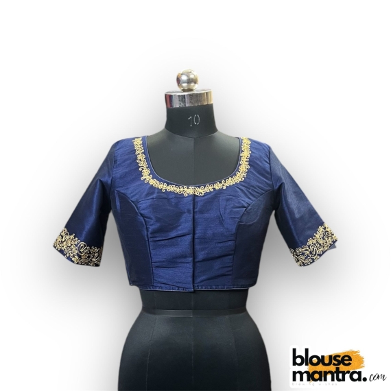 2909 Blue Raw Silk  |  Golden Zari Drop On Back