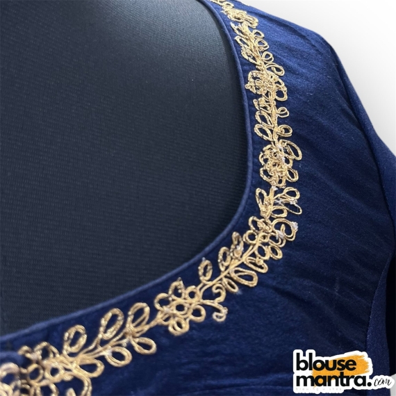 2909 Blue Raw Silk  |  Golden Zari Drop On Back