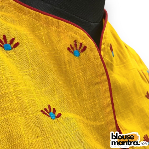 2915 Yellow Khadi Cotton | Back Square embroidery | small flower emb all over the body