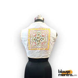 2916 White Khadi Cotton | Back Square embroidery | small flower emb all over the body