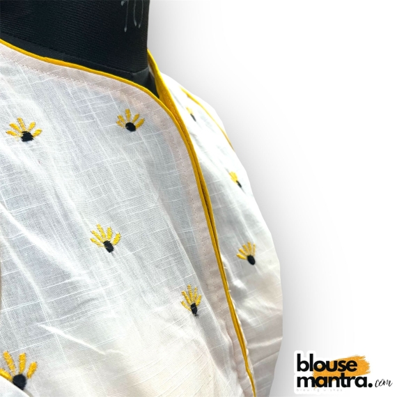 2916 White Khadi Cotton | Back Square embroidery | small flower emb all over the body