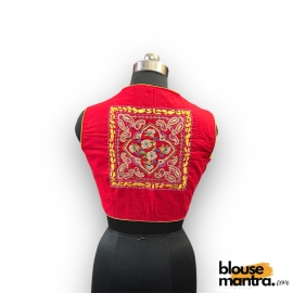 2917 Red Khadi Cotton | Back Square embroidery | small flower emb all over the body