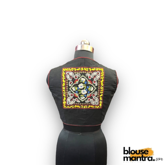 2918 Black  Khadi Cotton | Back Square embroidery | small flower emb all over the body