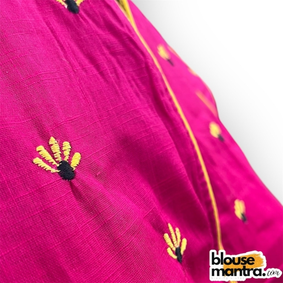 2919 Pink Khadi Cotton | Back Square embroidery | small flower emb all over the body