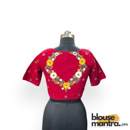 3033 	Maroon khadi Cotton | V shape Flower Embroidery	Glass Sleeve