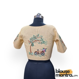 3049 	Beige khadi Cotton | Cycle Under the Tree	Glass Sleeve