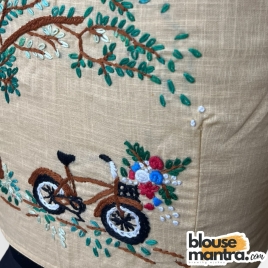 3049 	Beige khadi Cotton | Cycle Under the Tree	Glass Sleeve