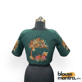 3050 	Bottle Green khadi Cotton | Cycle Under the Tree	Glass Sleeve