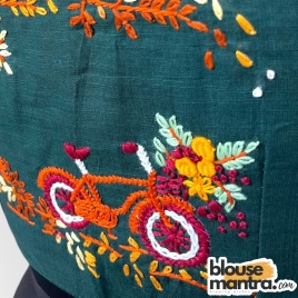 3050 	Bottle Green khadi Cotton | Cycle Under the Tree	Glass Sleeve