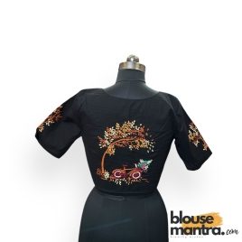 3051 	Black khadi Cotton | Cycle Under the Tree	Glass Sleeve
