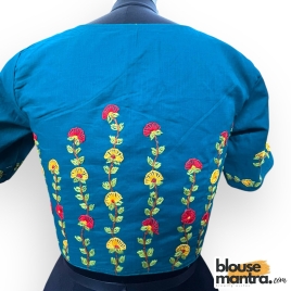 3052 	Green Khadi Cotton | Flower Branches Embroidery on Back	Glass Sleeve