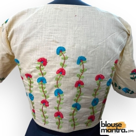 3055 	Beige Khadi Cotton | Flower Branches Embroidery on Back	Glass Sleeve