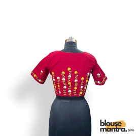 3056 	Red Khadi Cotton | Flower Branches Embroidery on Back	Glass Sleeve