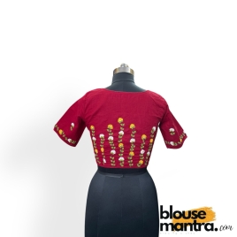 3057 	Maroon Khadi Cotton | Flower Branches Embroidery on Back	Glass Sleeve