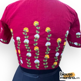 3057 	Maroon Khadi Cotton | Flower Branches Embroidery on Back	Glass Sleeve