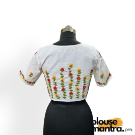3058 	White Khadi Cotton | Flower Branches Embroidery on Back	Glass Sleeve