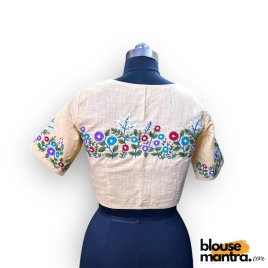 3061 	Beige Khadi Cotton | Flower Embroidery on Centre 	Glass Sleeve