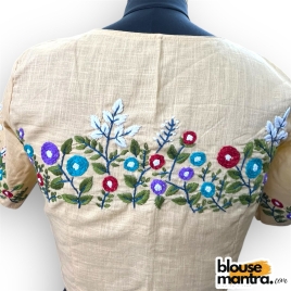 3061 	Beige Khadi Cotton | Flower Embroidery on Centre 	Glass Sleeve