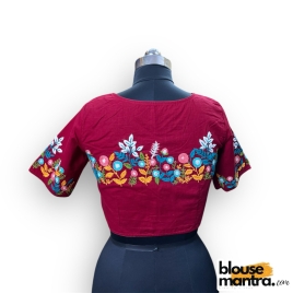 3065 	Maroon Khadi Cotton | Flower Embroidery on Centre 	Glass Sleeve