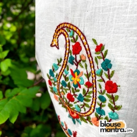 3087 	White Khadi Cotton | Kolka Flower Embroidery 	Glass Sleeve