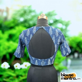 3097	 Indigo | Tulsi Manjuri Print | Front V neck | Back Drop Cut	Glass Sleeve