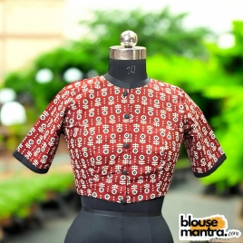 3167 Rust Ajrakh |  Black Patti & show Button 