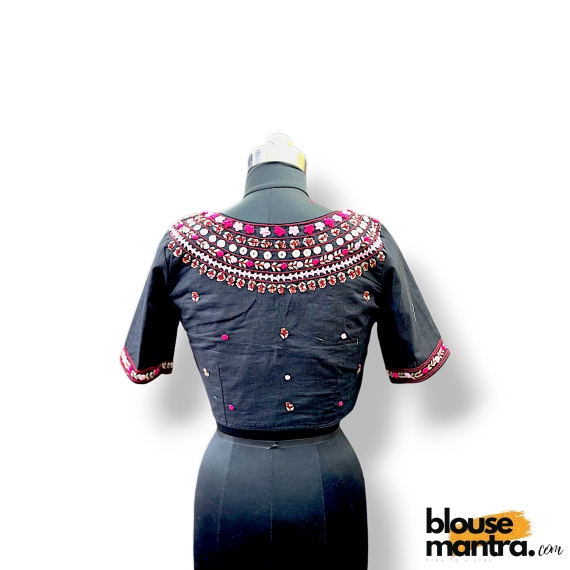 2780 Black Khadi cotton | Back Neck Embroidery | Embroidey On sleeves Glass Sleeve